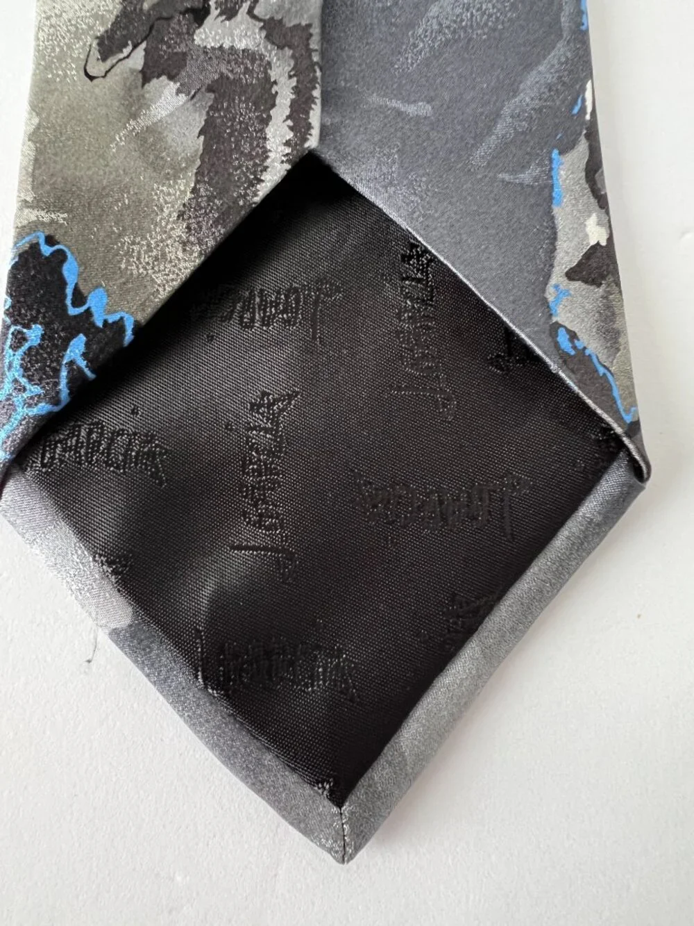 J. Garcia Tie, Capillaries, Collection Fifty-Three, Gray, Black and Blue, Silk